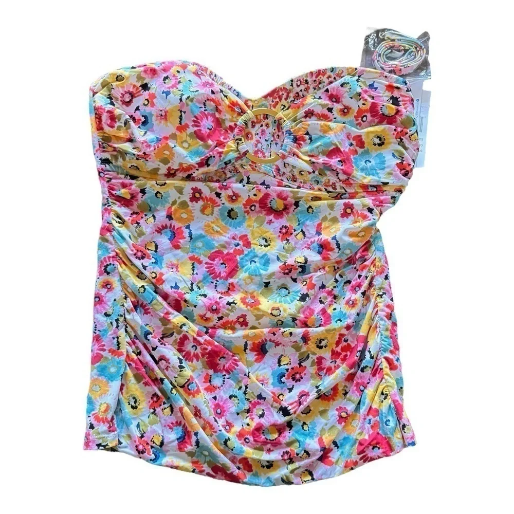 Bleu Rod Beattie MULTI Flower Hour Draped Ring Tankini Swim Top NWT
